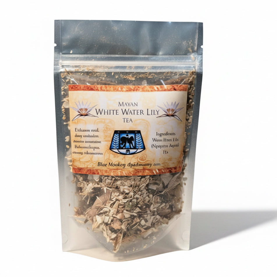 Package of dried white water lily roots on a neutral background