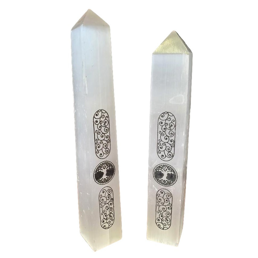 Tree of Life Selenite Obelisk Tower