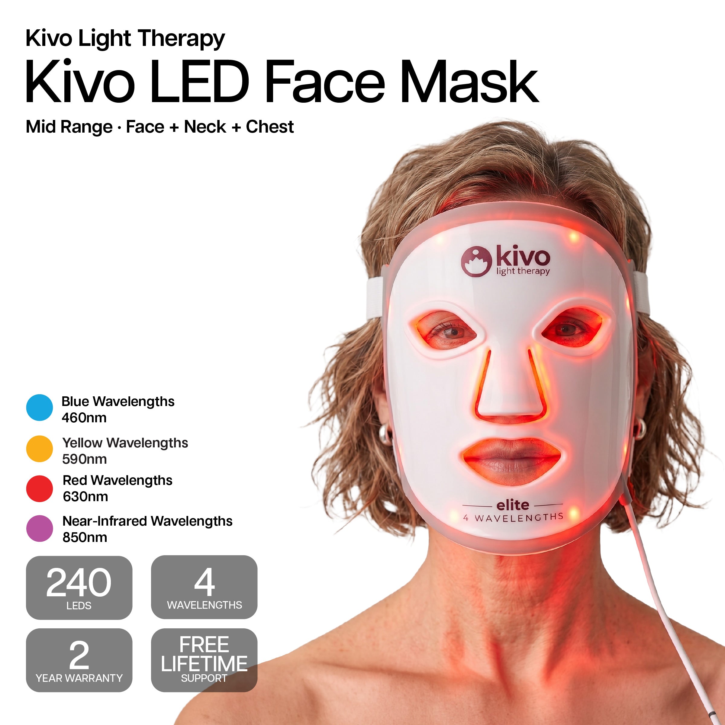Kivo Elite Face: Blue, Yellow, Near-Infrared, and Red LED Light Therapy Mask