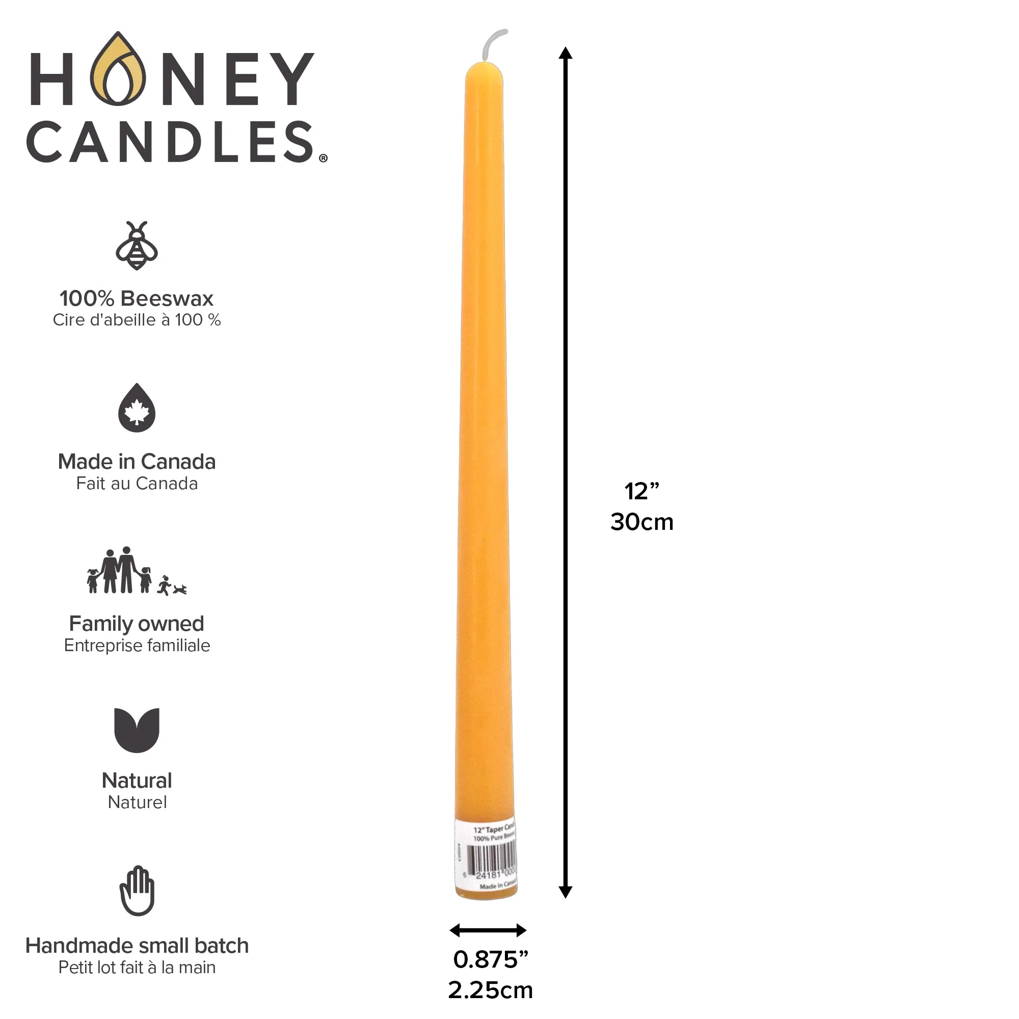 Single Beeswax Taper Candle— 12 inch