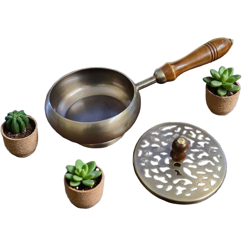 Bronze Charcoal Burner with Wooden Handle