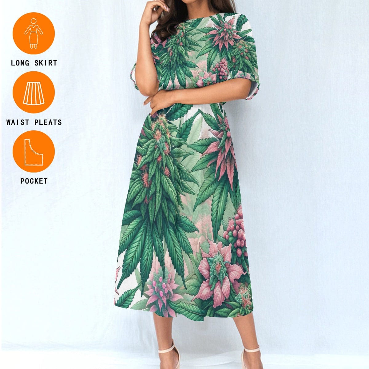 Pink Haze Floral A-Line Midi Dress with Pockets