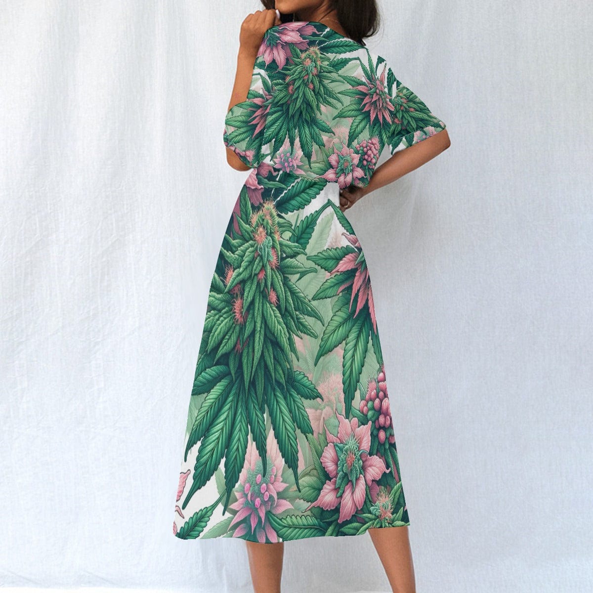 Pink Haze Floral A-Line Midi Dress with Pockets