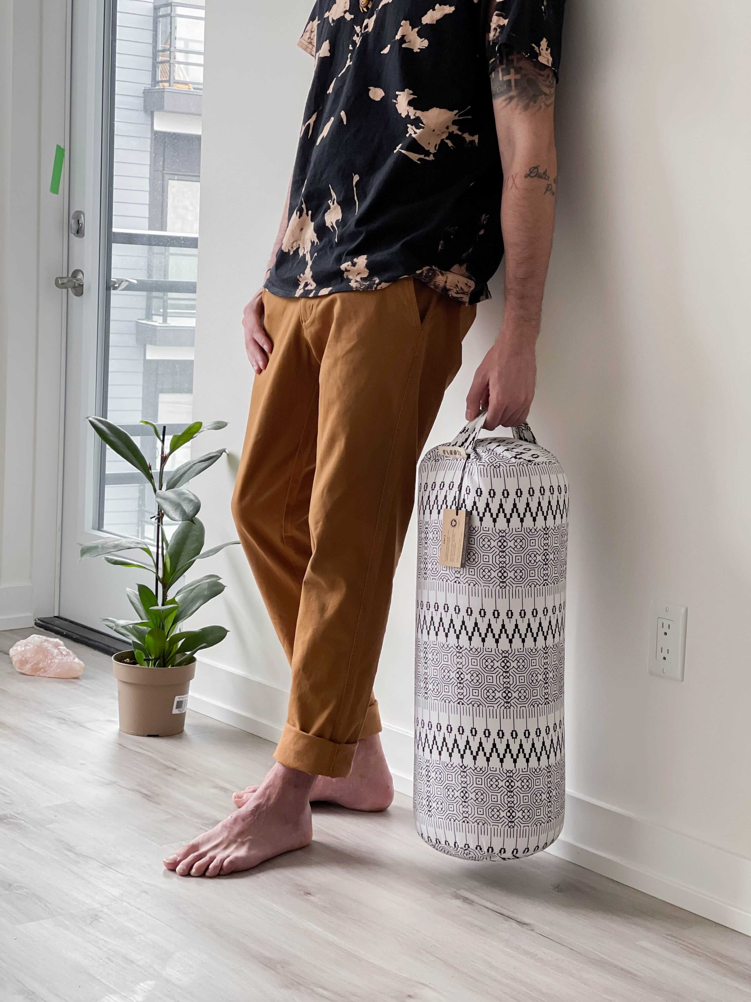 Round Yoga Bolster | Natural & Organic | Black & White Print